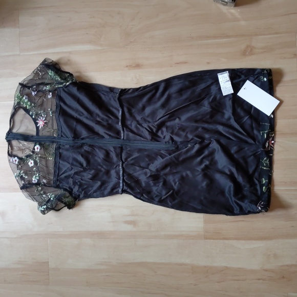 NEW Embroidered Mini Dress, S, black floral, mesh, lined, zip up, formal, sheer - Picture 10 of 16